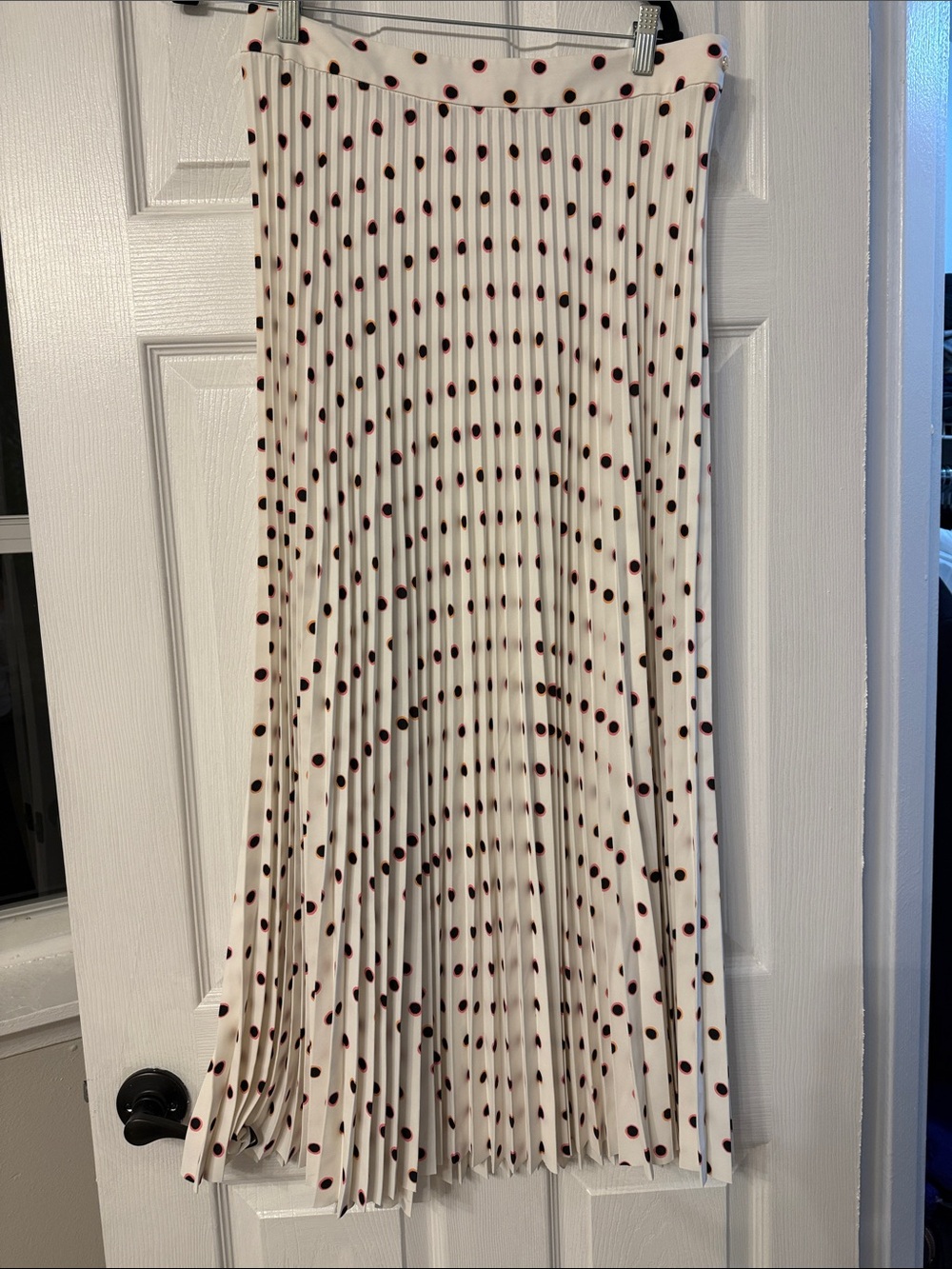 Marc Cain Cream Pleated Maxi Skirt with Burgundy Polka Dots